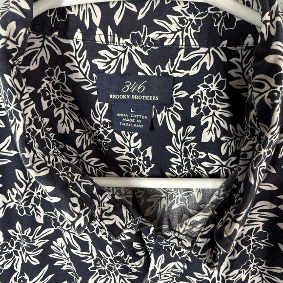 Brooks Brothers 346 Mens Hawaiian Floral Button Down Shirt Large Blue/White - Picture 8 of 9